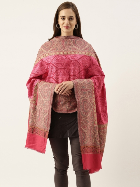 

Pashmoda Women Pink & Beige Woven Design Jamawar Shawl