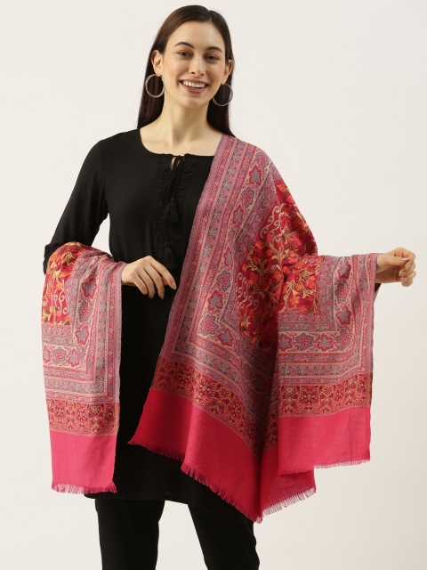 

Pashmoda Women Pink Woven Design Jamawar Shawl