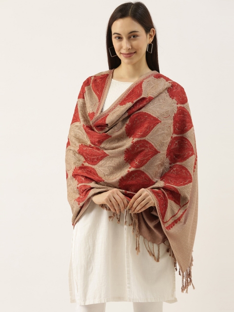 

Pashmoda Women Beige & Maroon Embroidered Shawl