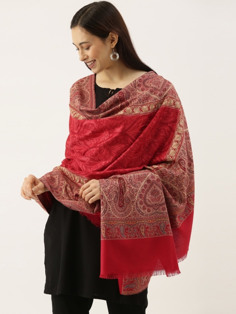 

Pashmoda Women Maroon & Beige Woven Design Jamawar Shawl