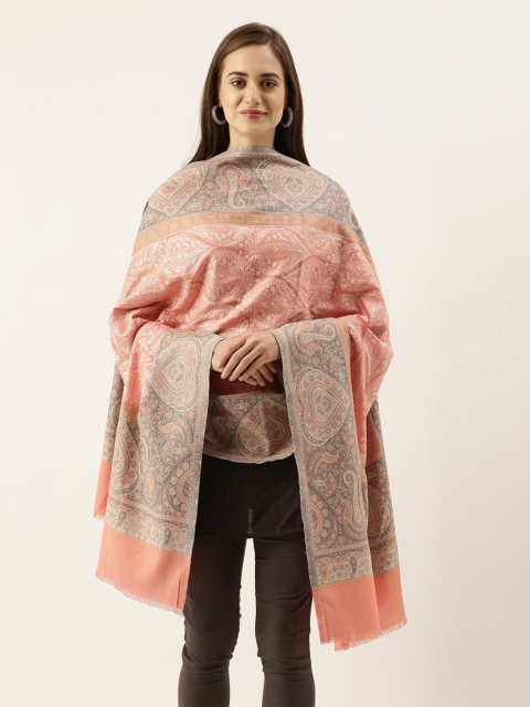 

Pashmoda Women Peach & Grey Woven Design Jamawar Shawl