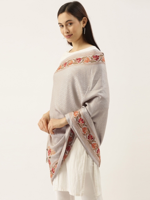 

Pashmoda Women Grey & Red Floral Aari Embroidered Shawl