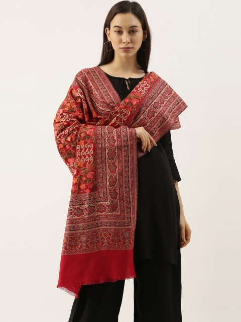 

Pashmoda Women Maroon Woven Design Jamawar Shawl