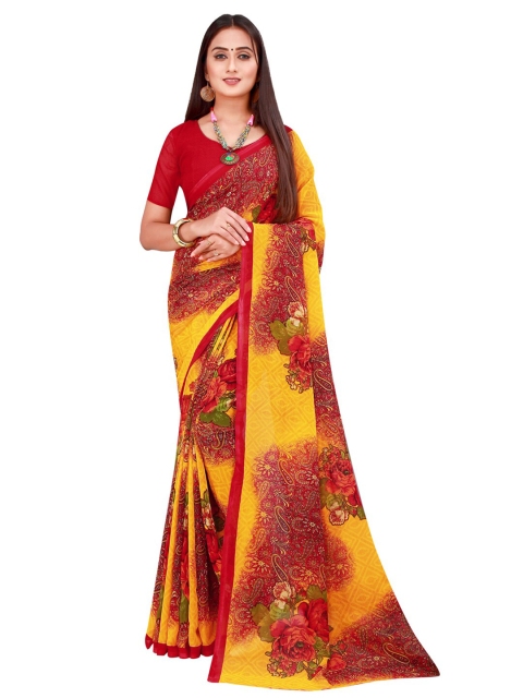 

KALINI Yellow & Red Floral Saree