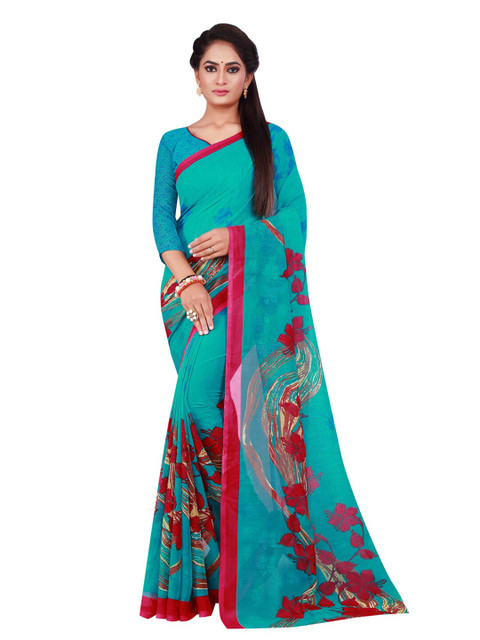 

KALINI Blue & Red Floral Saree
