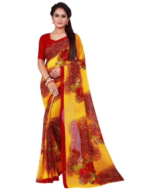 

KALINI Yellow & Red Floral Saree