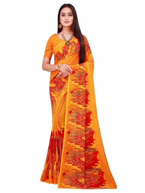 

KALINI Yellow & Red Abstract Saree
