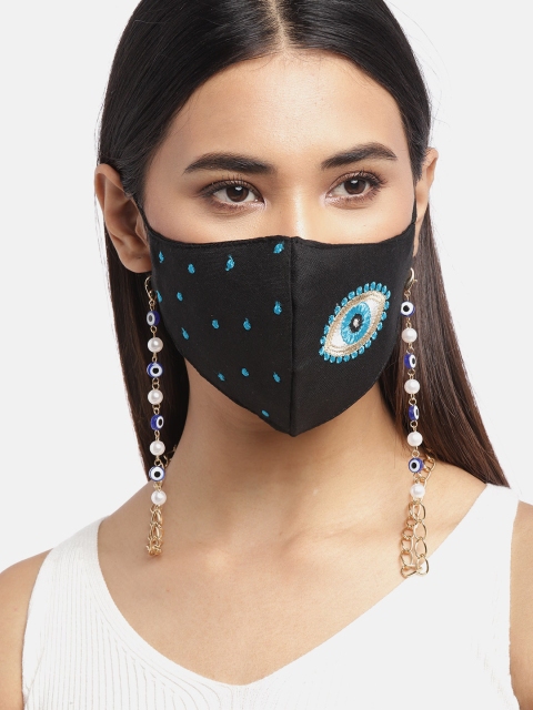 

Blueberry Women Black & Blue 2 Ply Cotton Reusable Chain Mask