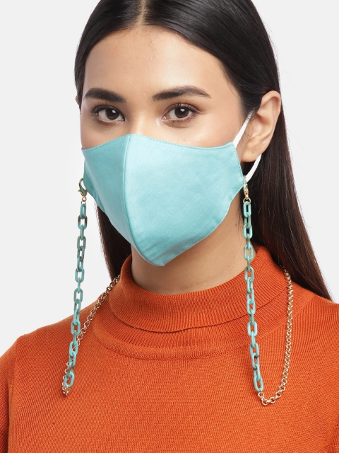 

Blueberry Women Blue 2 Ply Cotton Reusable Chain Mask, Turquoise blue