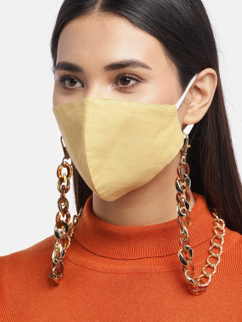 

Blueberry Women Yellow 2 Ply Cotton Reusable Chain Mask, Mustard