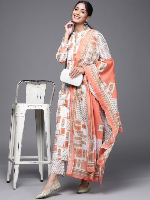 

Biba Off White & Orange Printed Pure Cotton Unstitched Dress Material
