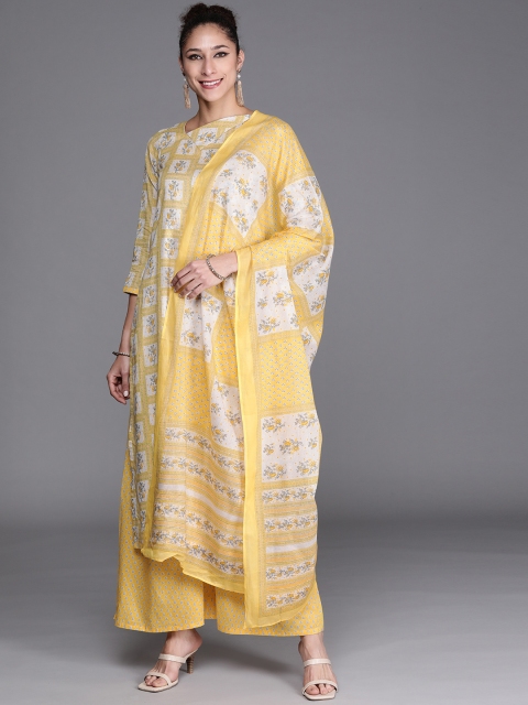 

Biba Yellow & White Printed Pure Cotton Unstitched Dress Material