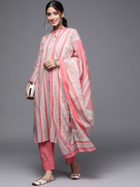 

Biba Pink Floral Printed Pure Cotton Unstitched Dress Material