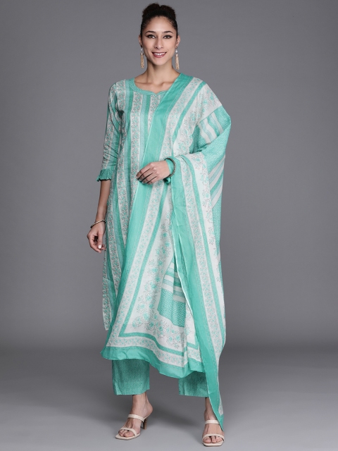 

Biba Turquoise Blue & White Printed Pure Cotton Unstitched Dress Material