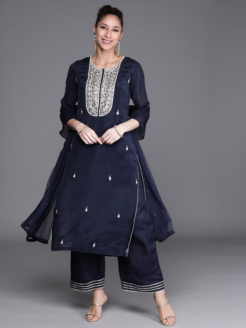 

Biba Navy Blue Embroidered Pure Silk Unstitched Dress Material