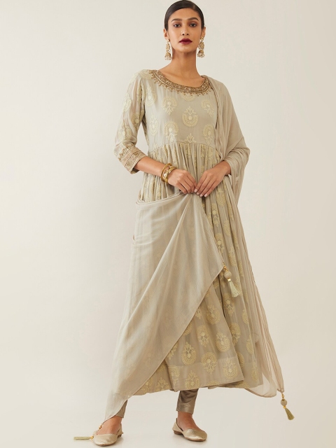 

Soch Women Grey Ethnic Motifs Embroidered Empire Kurta with Churidar & Dupatta