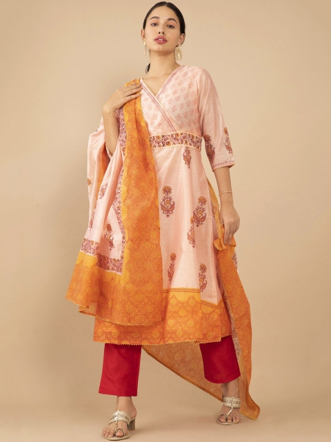 

Soch Women Pink Ethnic Motifs Printed Angrakha Kurta with Trousers & Dupatta