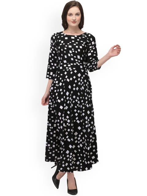 

SAADHVI Women Black & White Crepe Maxi Dress