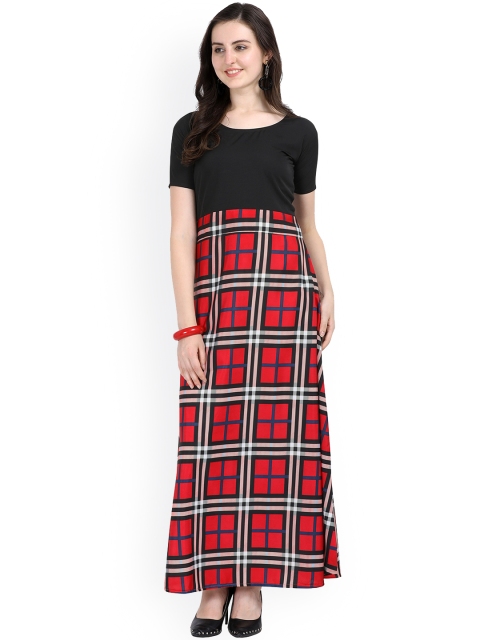 

SAADHVI Women Black & Red Checked Crepe Maxi Dress