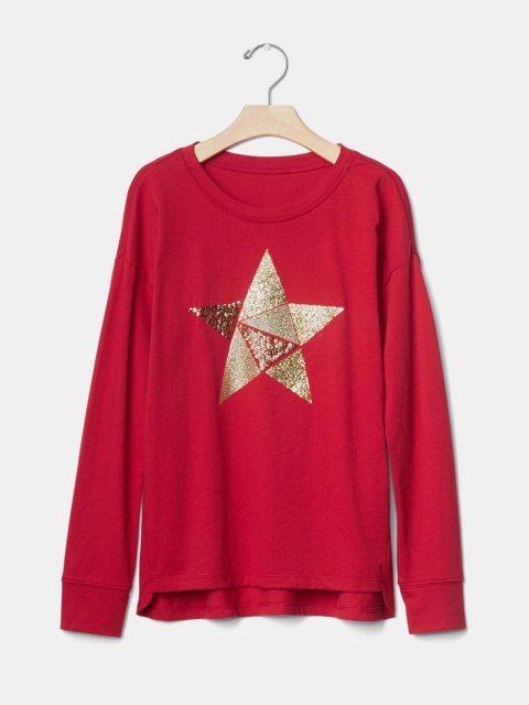 

GAP Girls Red Embellished Graphic Hi-Lo Tee