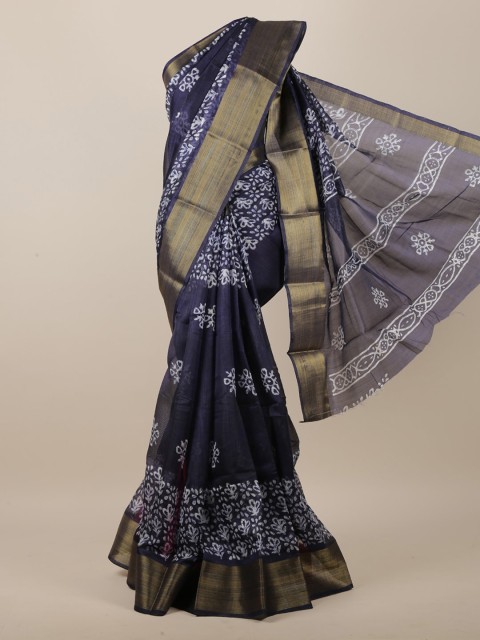 

Pothys Navy Blue & White Ethnic Motifs Printed Saree
