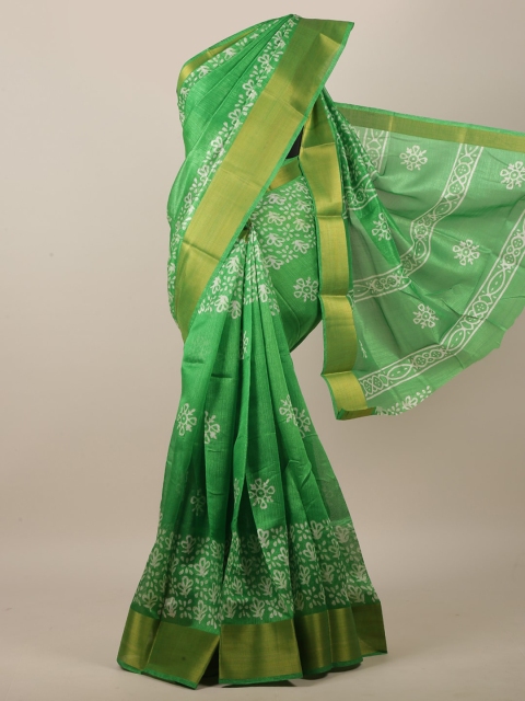 

Pothys Green & White Ethnic Motifs Printed Saree