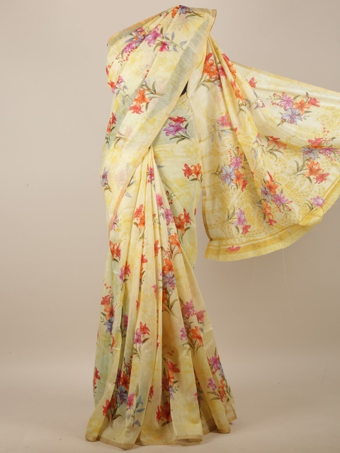 

Pothys Yellow & Red Floral Printed Jute Silk Saree