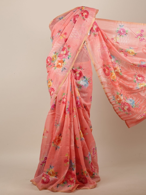 

Pothys Pink & Red Floral Printed Jute Silk Saree