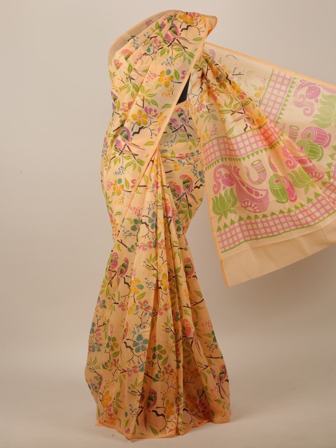 

Pothys Orange & Pink Floral Printed Saree