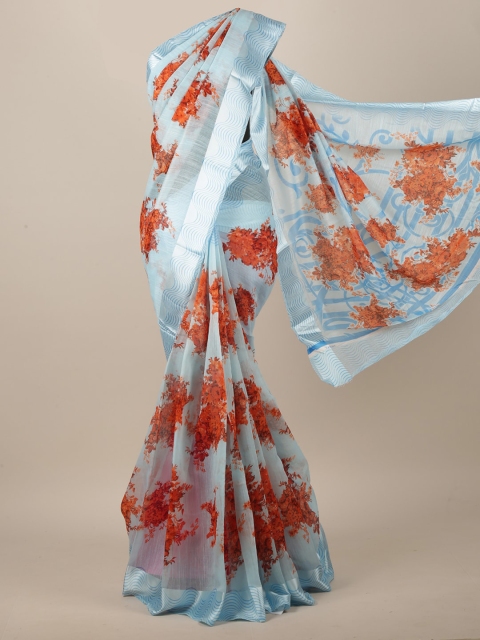 

Pothys Blue & Rust Floral Printed Saree