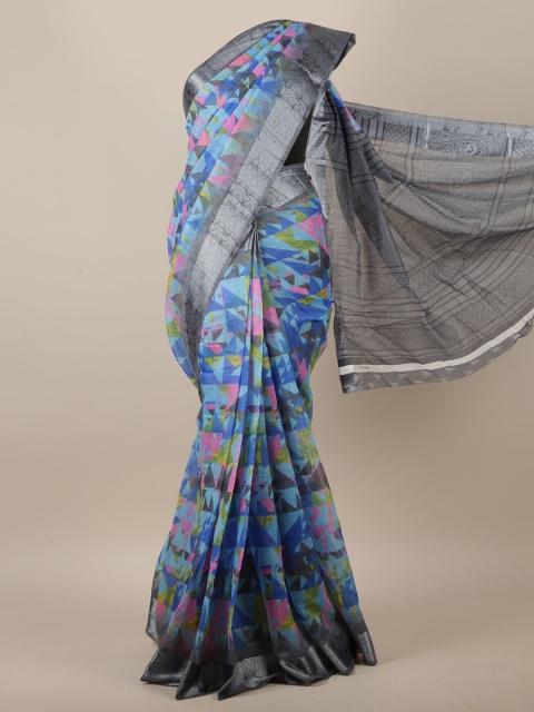 

Pothys Blue & Grey Geometric Printed Saree