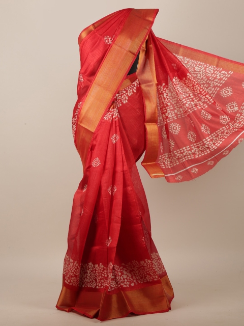 

Pothys Red & Off White Ethnic Motifs Printed Saree