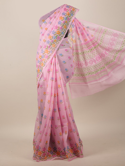 

Pothys Pink & Green Floral Printed Saree