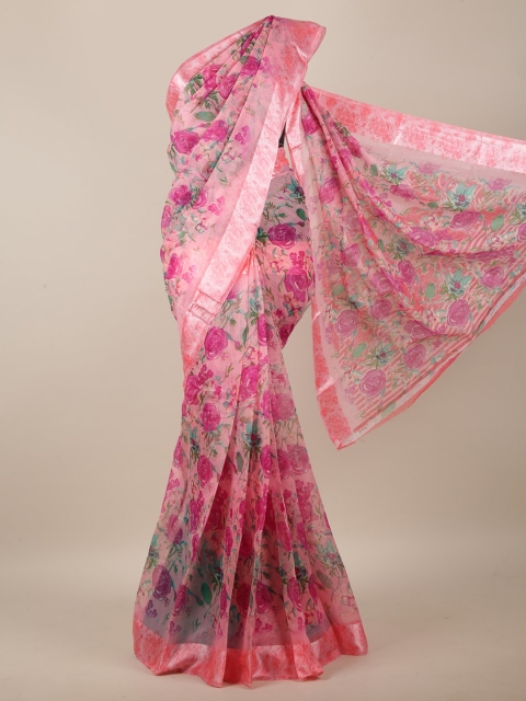 

Pothys Pink & Green Floral Printed Saree
