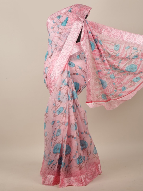 

Pothys Pink & Blue Floral Printed Saree