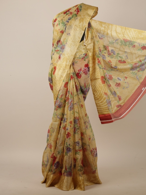 

Pothys Gold-Coloured & Red Floral Printed Saree