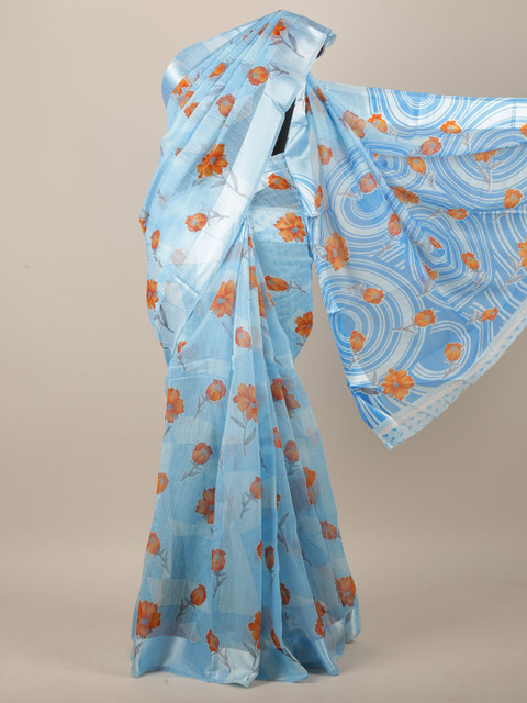 

Pothys Blue & Orange Floral Printed Saree