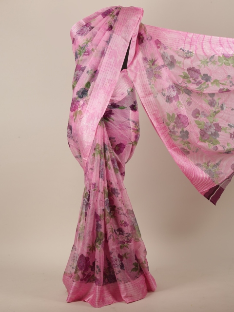 

Pothys Pink & Green Floral Printed Saree