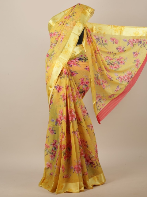 

Pothys Yellow & Pink Floral Printed Saree