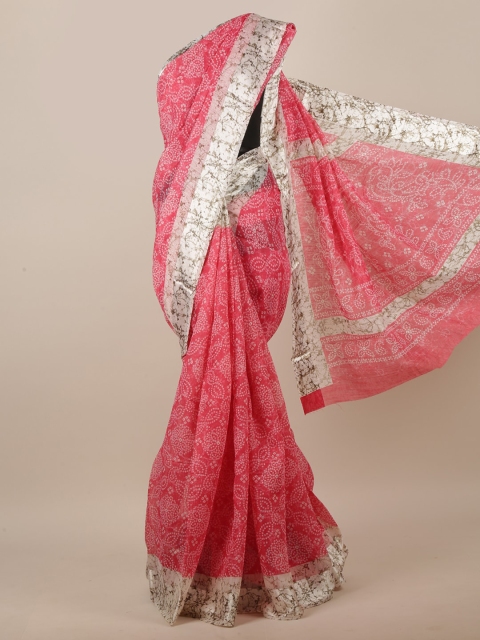 

Pothys Pink & White Bandhani Printed Saree