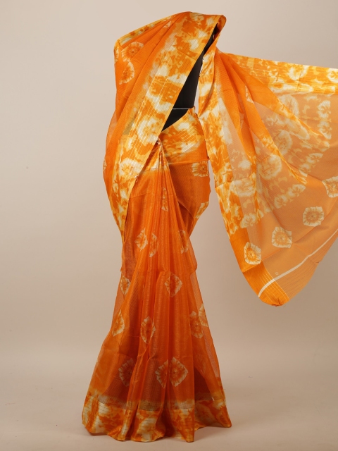 

Pothys Mustard & White Tie and Dye Printed Saree