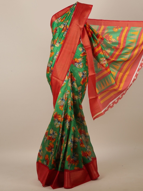 

Pothys Green & Red Floral Printed Saree