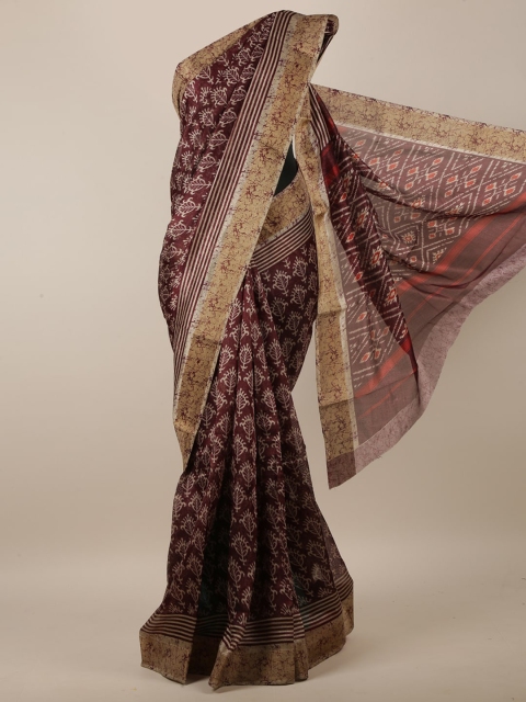 

Pothys Burgundy & White Ethnic Motifs Printed Saree