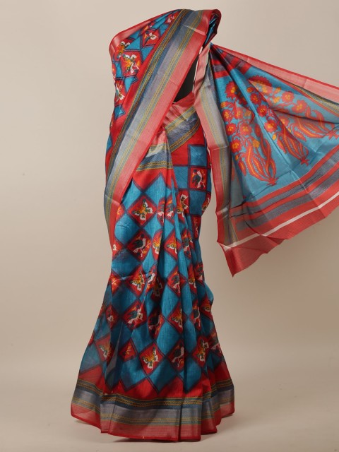 

Pothys Blue & Red Geometric Printed Saree