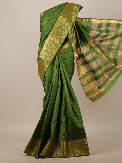 

Pothys Green & Gold-Coloured Floral Embossed Zari Jute Silk Saree
