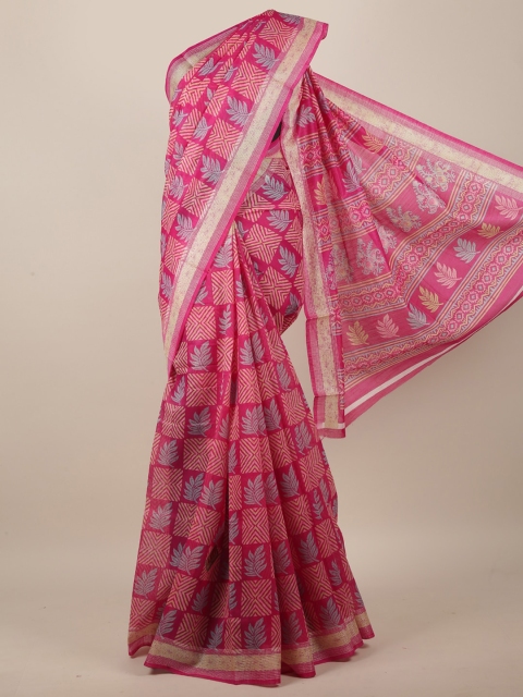 

Pothys Magenta & Blue Geometric Printed Saree
