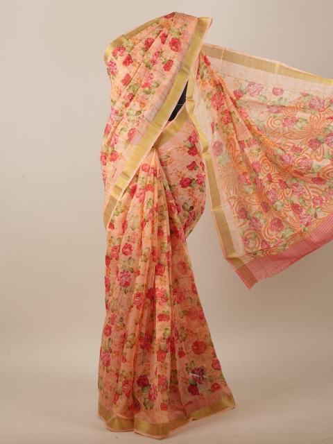 

Pothys Orange & Green Floral Printed Saree