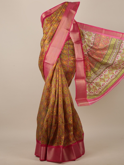 

Pothys Green & Pink Geometric Printed Saree