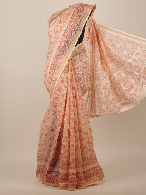 

Pothys Peach-Coloured & Red Floral Printed Saree