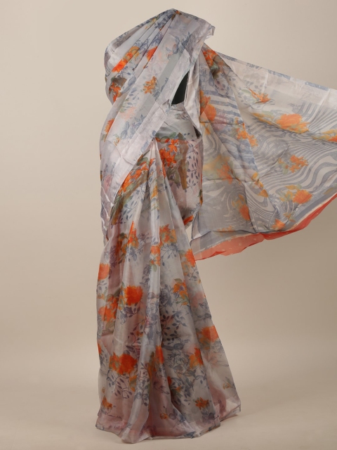 

Pothys Grey & Orange Floral Printed Saree